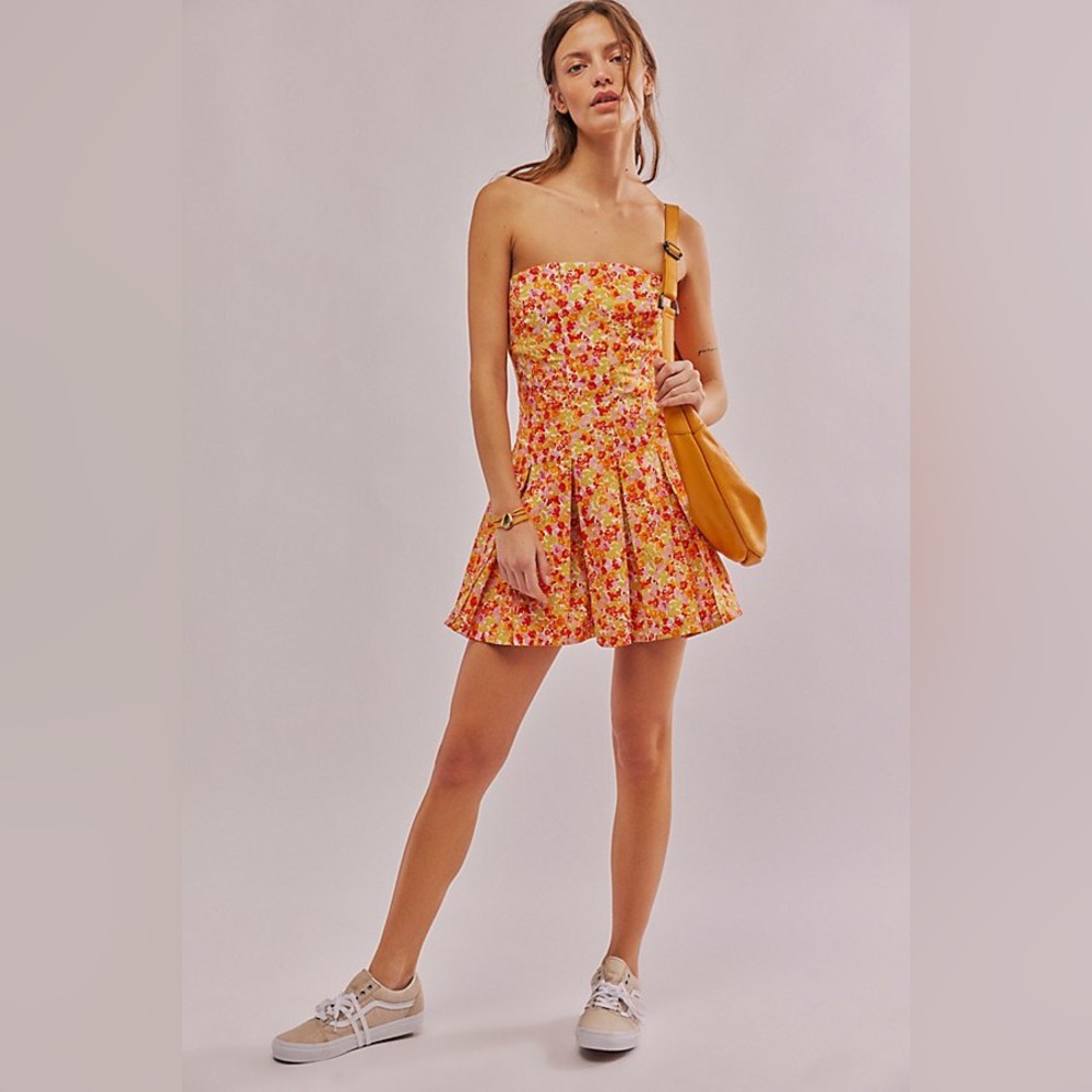 NWOT Free People Floral Made Me Smile Printed Mini Dress Pleated Size XL
